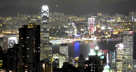 香港ビクトリアピークからの100万ドルの夜景