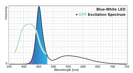 青白LEDのシアン蛍光タンパク励起ポテンシャル